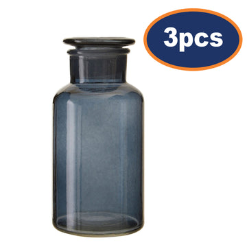 3pcs 500ml Grey Embossed Glass Apothecary Jar