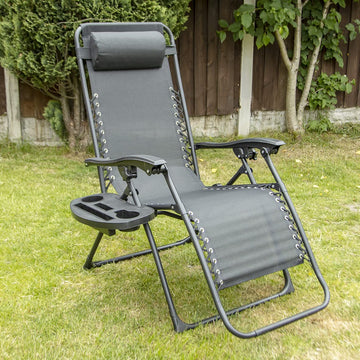 Deluxe Gravity Garden Reclining Sun Chair Lounger Silver