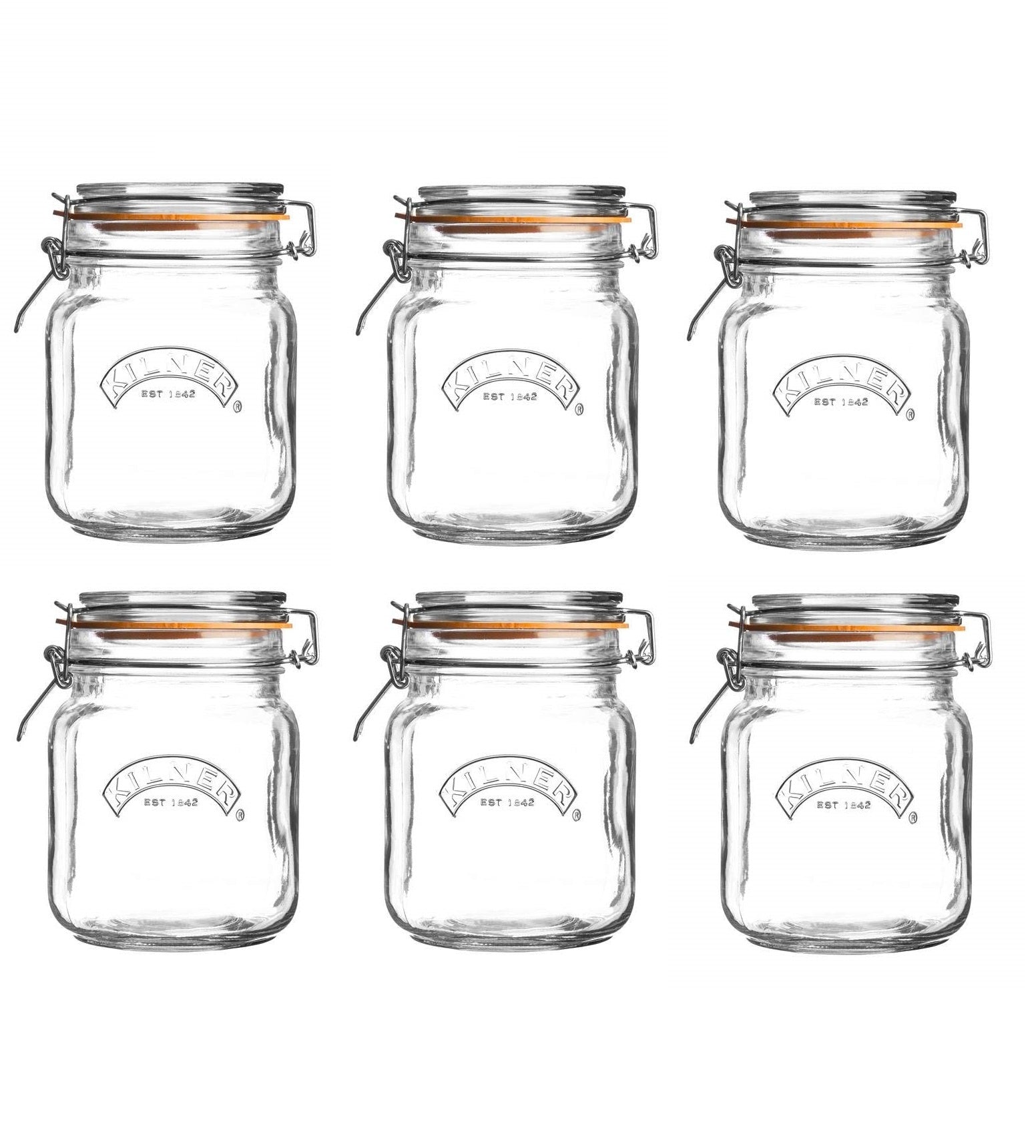 6Pcs Kilner 1L Clip Top Glass Storage Jars