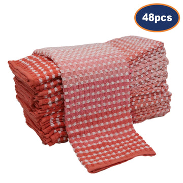 48pcs Two Tone Kitchen Tea Towel Set - Red
