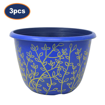 3Pcs 30cm Blue & Yellow Round Plastic Serenity Pot Planters