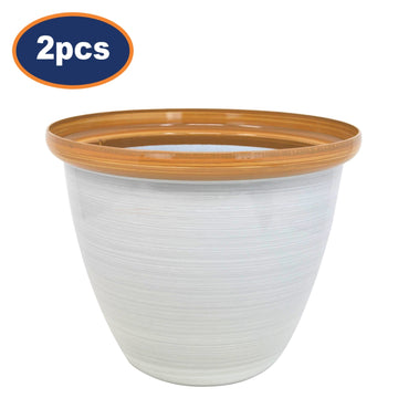 2Pcs 25cm Round Plastic Honey Pot Planter Beige Gloss