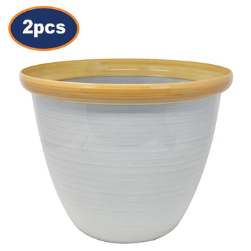 2Pcs 40cm Gloss Cream Beige Round Plastic Honey Pot Planters