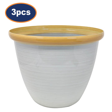 3Pcs 40cm Gloss Cream Beige Round Plastic Honey Pot Planters