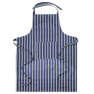 2Pcs Navy Blue Striped Cotton Aprons with Front Pocket