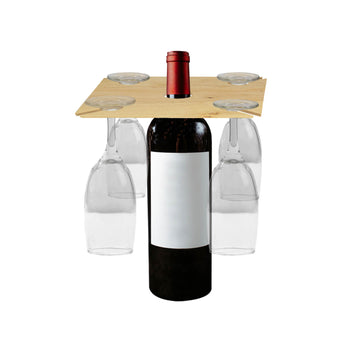 4Pcs Wooden Wine & 4 Glass Holder Rack