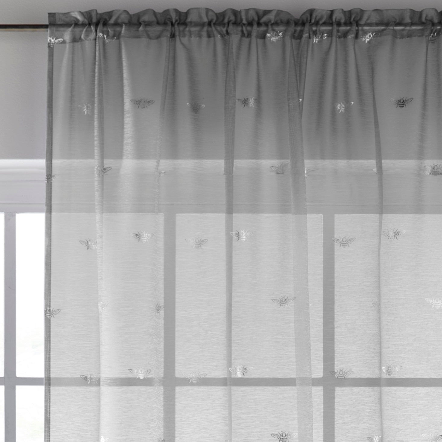 55x90" Sparkle Bees Voile Net Curtains Panel - Silver Grey