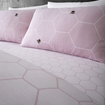 Bee Happy Geometric Duvet Cover Set, Double, Blush Pink