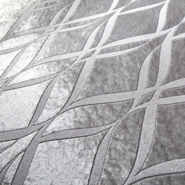 Belfort Jacquard 43x43cm Geometric Silver Grey Velvet Cushion
