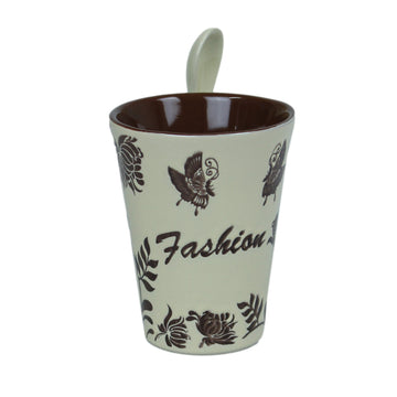 250ml Fashion Design Cream Ceramic Mug Spoon on Handle
