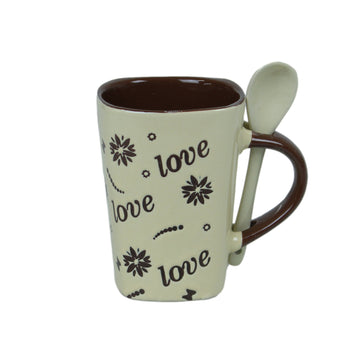250ml Love Design Cream Ceramic Mug Spoon on Handle