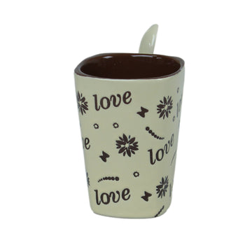 250ml Love Design Cream Ceramic Mug Spoon on Handle