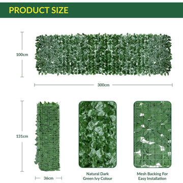 GardenKraft 100 x 300cm Artificial Ivy Leaf Covered Trellis