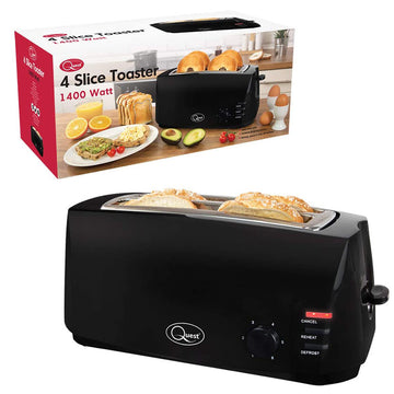 Quest 1400W Black 4 Slice Extra Wide Slots Toaster
