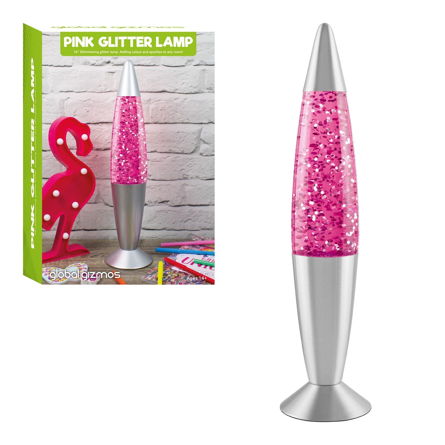 16" Pink Glitter Lamp Lava Lamp Shape