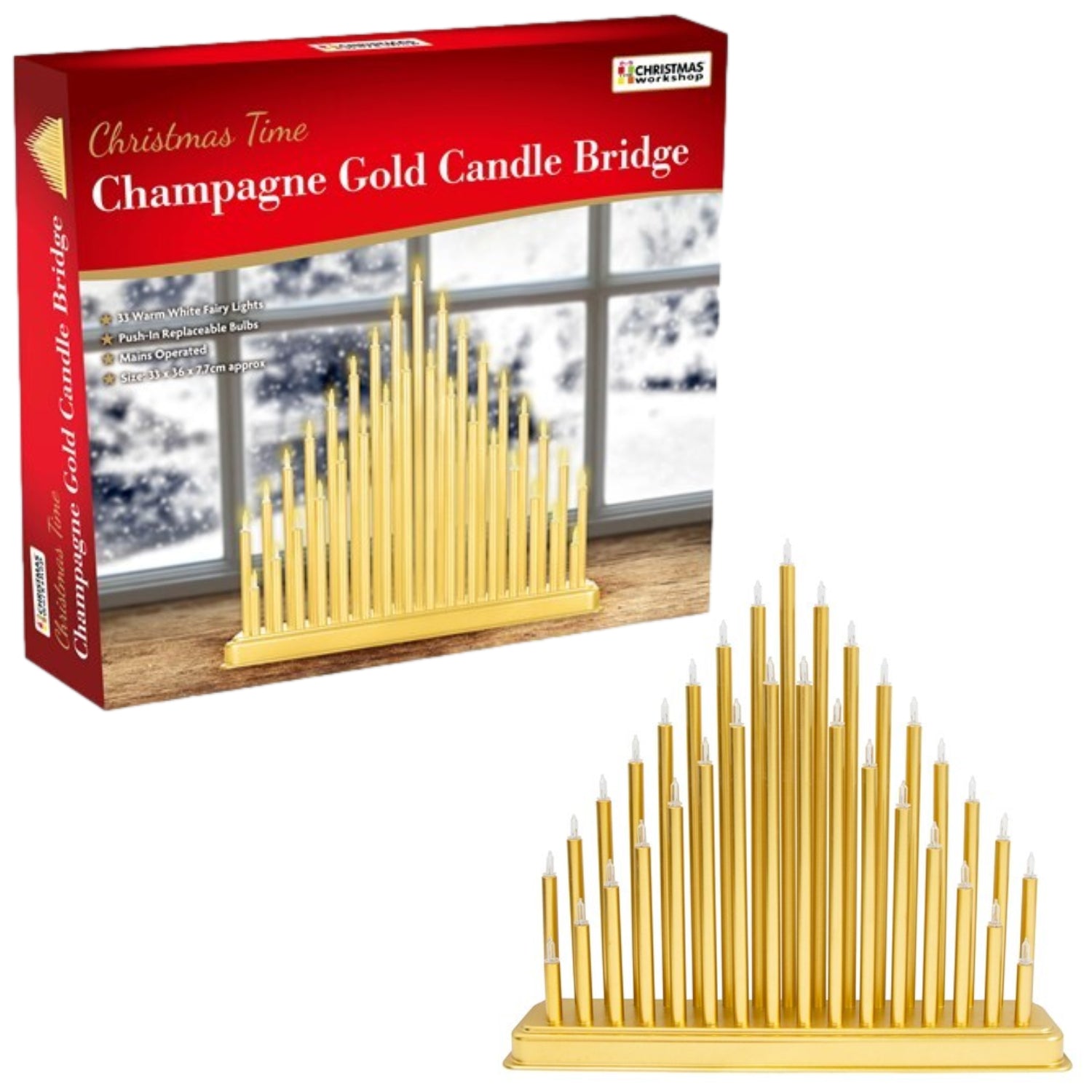 33 Champagne White Gold Christmas Candle Bridge