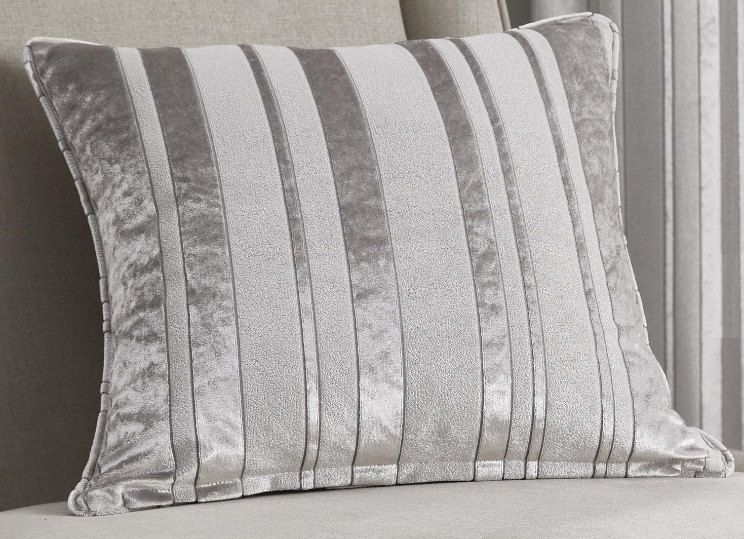 Conrad Jacquard Velvet Striped Filled Cushion 43x43cm Silver Grey