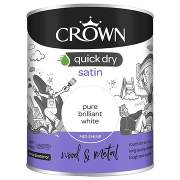 Crown 750ml Brilliant White Quick Dry Satin Paint