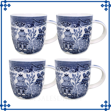 4-Set Ceramic Blue Willow 340ml Oriental Barrel Mug