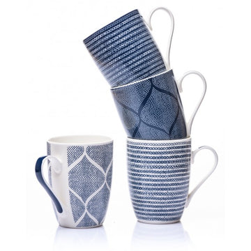 Blue 350ml Mugs Coffee Cups 4-Set Ceramic Design Geometric