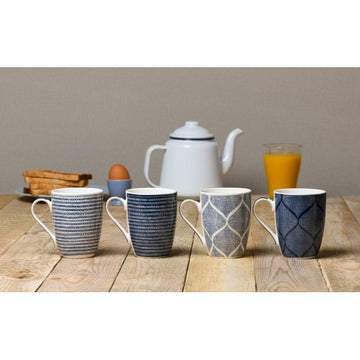 Blue 350ml Mugs Coffee Cups 4-Set Ceramic Design Geometric