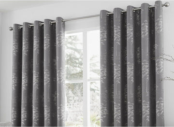 Elmwood Graphite Jacquard Metallic Curtains Eyelet Ring Top 66x72