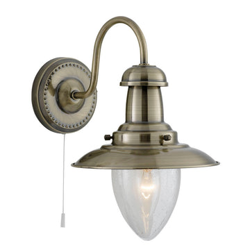 Brass Switched Seeded Glass Shade Fisherman Wall Bracket Light