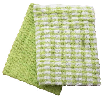 5pk Mono Check Terry Tea Towel - Green