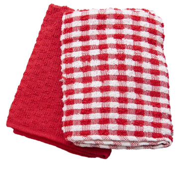 5pk Mono Check Terry Tea Towel - Red