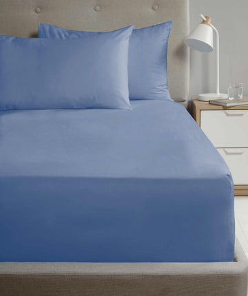 Extra Deep Percale Fitted Sheet 38cm Plain Super King Blue