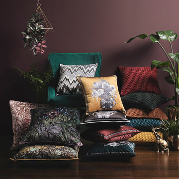Laurence Llewelyn-Bowen Velvet Floral Filled Cushion 55x55cm - Green