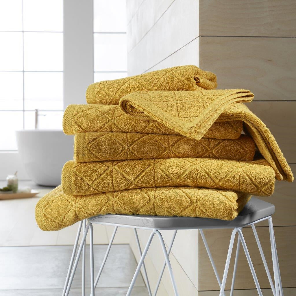 Bright Geo 100 Cotton Hand Towel Ochre Yellow