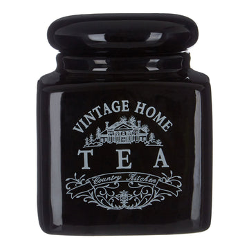 Set Of 3 Black Vintage Tea Sugar & Coffee Jars