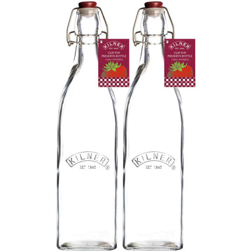 2pcs Kilner 1L Clip Top Glass Storage Bottles