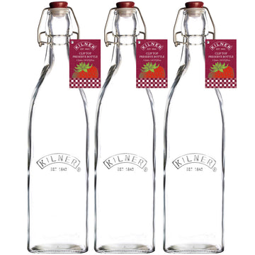 3pcs Kilner 1L Clip Top Glass Storage Bottles