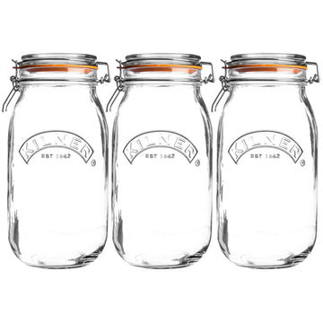 3Pcs Kilner 3L Round Clip Top Glass Storage Jars