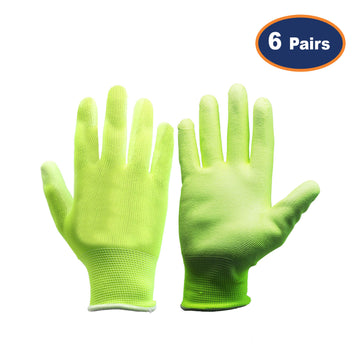 6Pcs Large Size PU Palm Yellow Safety Glove