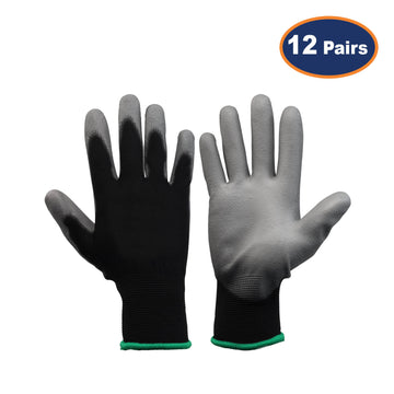12Pcs XXL Size PU Palm Black/Grey Safety Glove