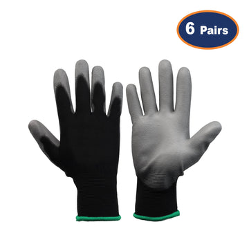 6Pcs XL Size PU Palm Black/Grey Safety Glove