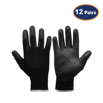 12Pcs X-Large Size PU Palm Black Safety Glove
