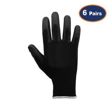 6Pcs Small Size PU Palm Black Safety Glove