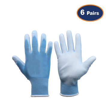 6Pcs X-Large Size PU Palm Blue Safety Glove