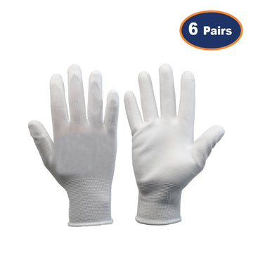 6Pcs Medium Size PU Palm White Safety Glove