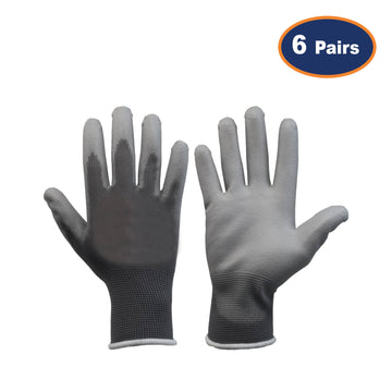 6Pcs Large Size PU Palm Grey Safety Glove