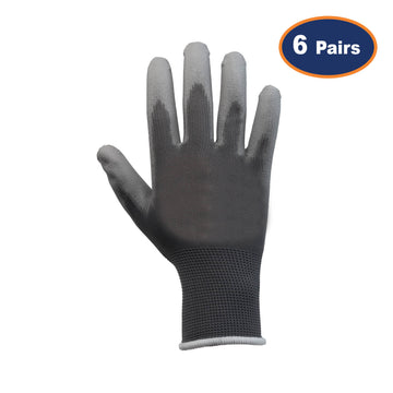 6Pcs Medium Size PU Palm Grey Safety Glove