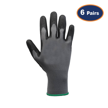 6Pcs Large Size PU Palm Grey/Black Safety Glove