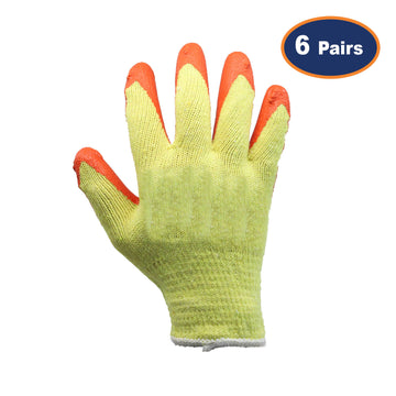 6Pcs Medium Size Latex Grip Orange/Yellow Protection Glove