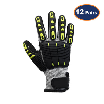 12Pcs Large Size Black Anti Impact Cut Resistant Work Glove