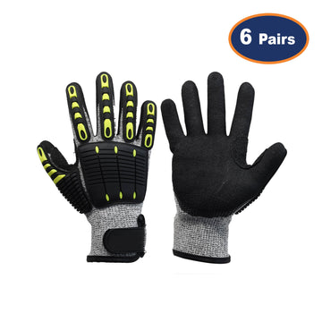 6Pcs Large Size Black Anti Impact Cut Resistant Work Glove
