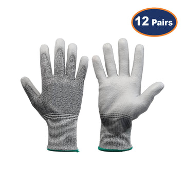 12Pcs XS Size Grey MR Cut Resistance PU Palm Glove